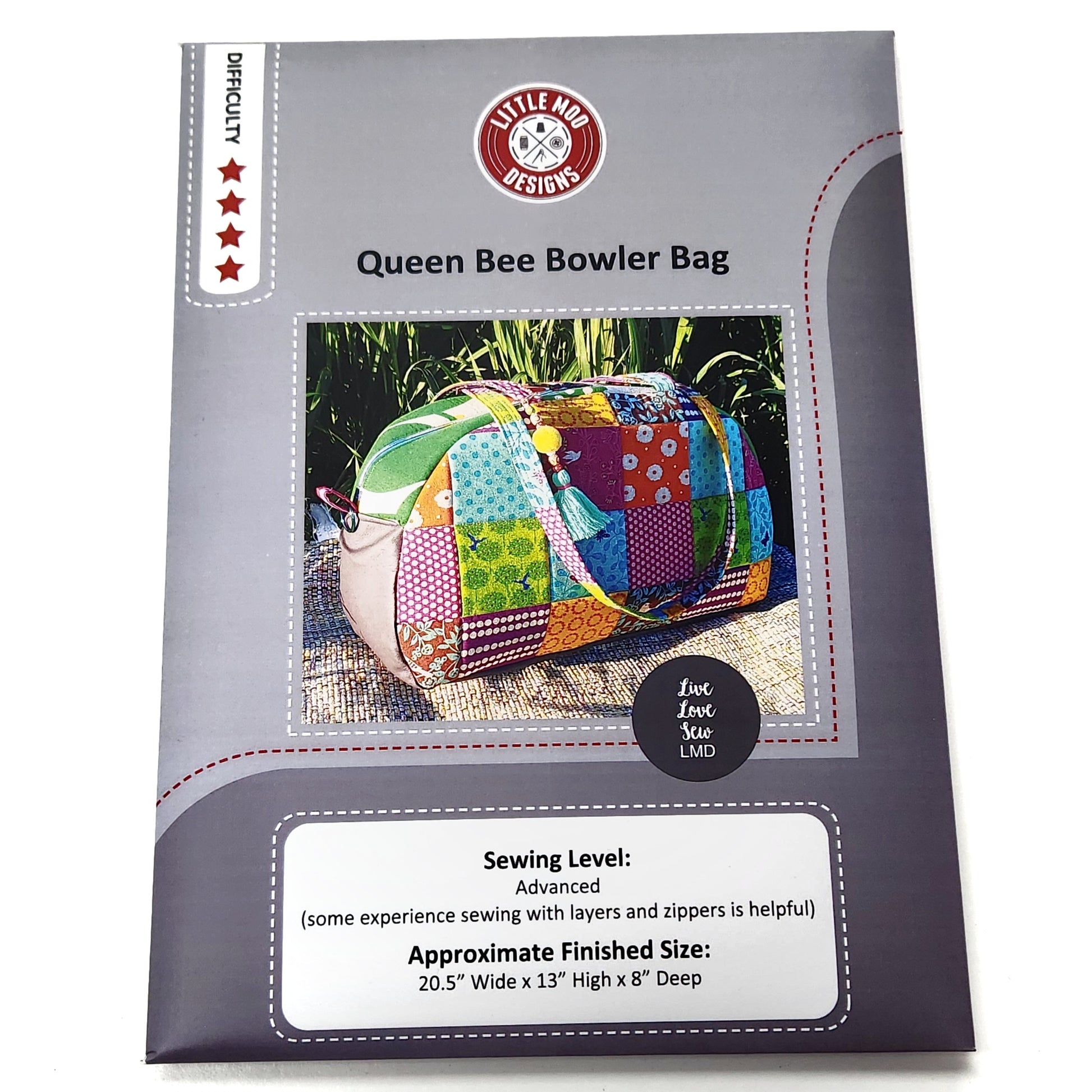 Queen Bee Bowler-veske Little Moo Designs papirmønster