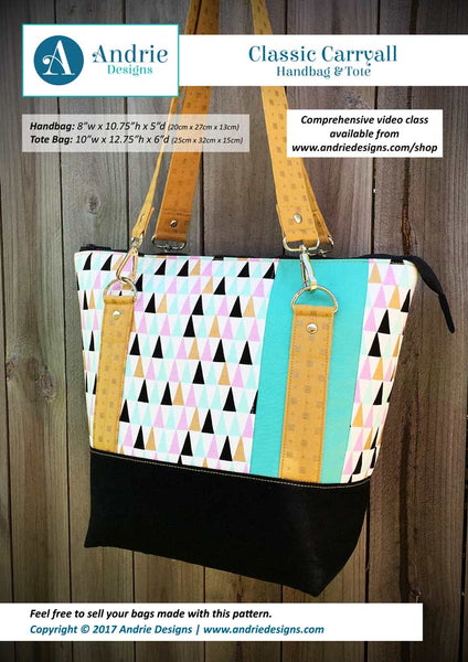 Classic Carryall Handbag & Tote Andrie Designs Paper Pattern